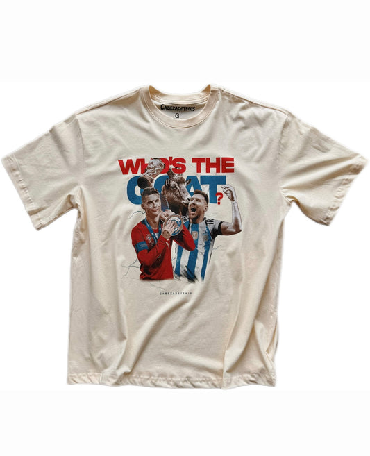 Frente de Playera negra de Quien es la Cabra? Messi o Ronaldo.